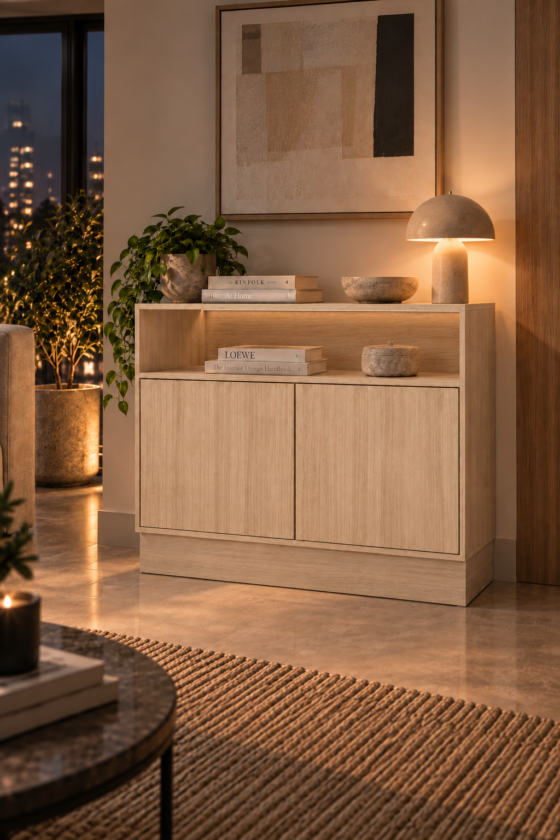 Credenza Aplós de 120 cm en acabado Encino Polar, Mobleos